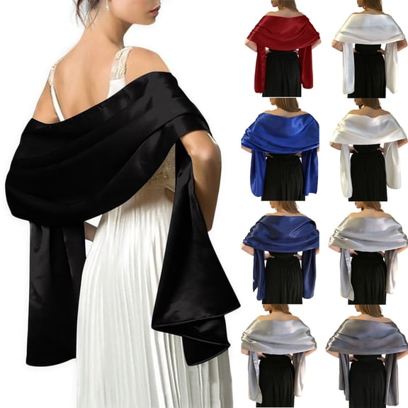 FCLoft Women's Satin Shawl Wrap - Extra Long Bridal Wedding Shawl for Evening Dresses & Special Occasions