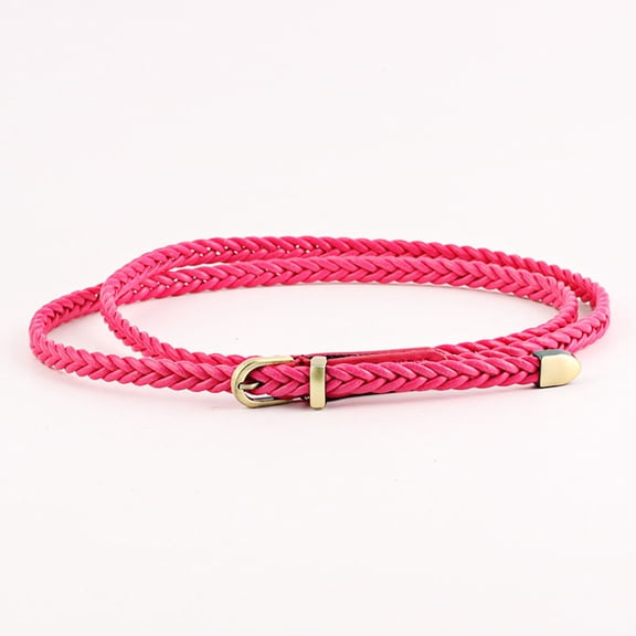 FCLoft Women's Skinny Braided Belt - PU Leather Woven, Pin Buckle for Jeans, Pants & Dress Waist