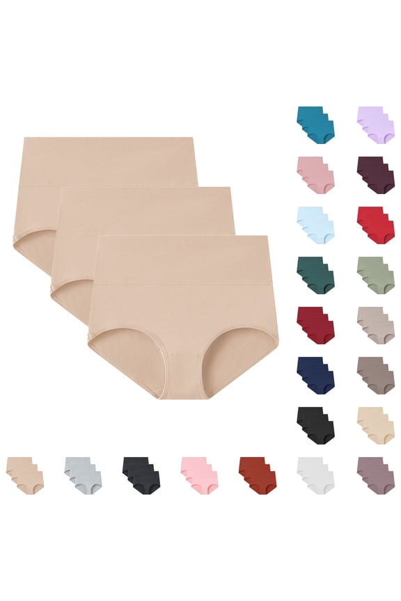 Women's Soft Full Coverage Briefs, High Waist Cotton 3 Pack Ladies Underwear