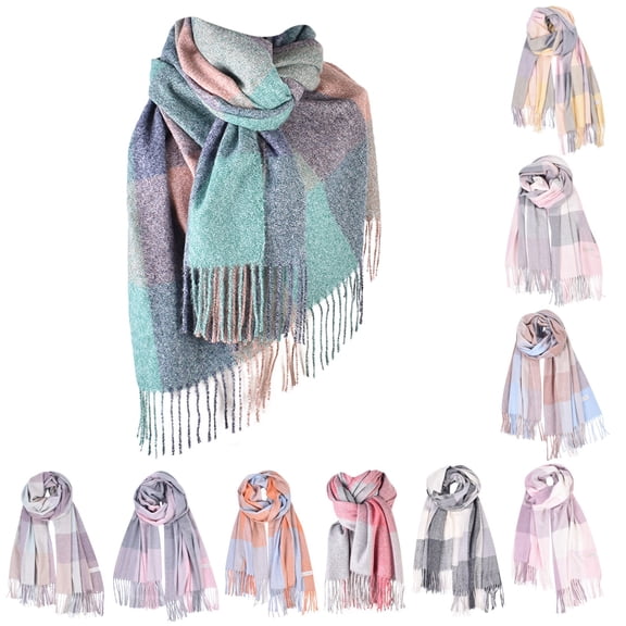FCLoft Women's Solid Color Scarf - Thickened Warm Autumn Winter Shawl with Fringe
