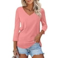 thumbnail image 1 of FCLoft Women's Summer Casual Loose Tops - 3/4 Sleeve V-Neck Color Block T-Shirts Tees, 1 of 7