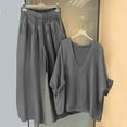 thumbnail image 1 of FCLoft Women's Summer Linen 2-Piece Set - V Neck Top & Wide Leg Pants with Pockets, Loose Loungewear, 1 of 6