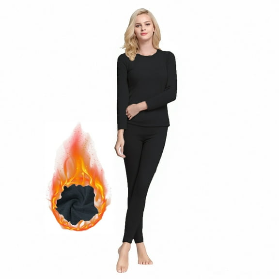 FCLoft Women's Warm Thermal Underwear Set - Ultra Soft Lightweight Crew Neck Long Sleeve Top, Underscrub Baselayer