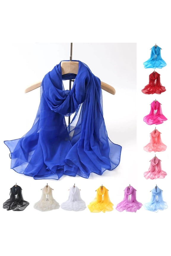 Women's White Chiffon Scarf - Long Sheer Soft Lightweight Neck Wrap for Summer Vacation