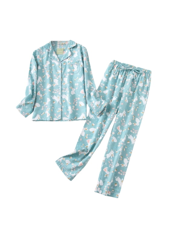 Women's Winter Flannel Pajama Set - Brushed Cotton Button Top & Pants, Cozy Warm Loungewear