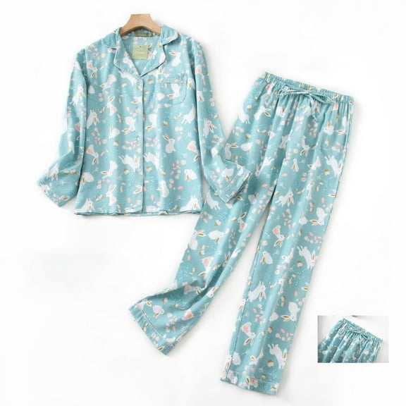 FCLoft Women's Winter Flannel Pajama Set - Brushed Cotton Button Top & Pants, Cozy Warm Loungewear