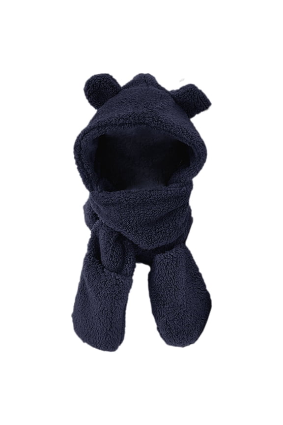 Women's Winter Warm Hooded Scarf - 2 In 1 Bear Ear Plush Windproof Cap