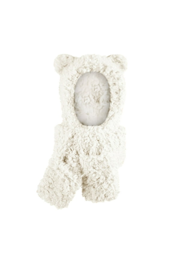 Women's Winter Warm Hooded Scarf - 2 In 1 Faux Flannel White Hat With Ears