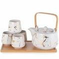 thumbnail image 1 of FCM 5-Pcs Contemporary Ceramic White Tea Set with Bamboo Tray, 1 of 2