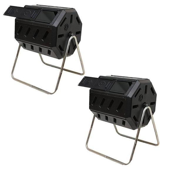 FCMP Outdoor 37Gal Elevated Dual Chamber Tumbling Garden Composter (2 Pack)