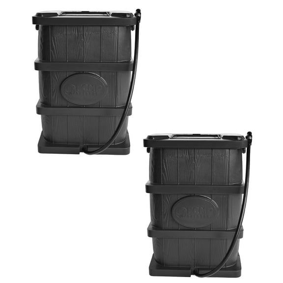 FCMP Outdoor 45 Gal Wood Grain Rain Water Catcher Barrel, Gray (2 Pack)