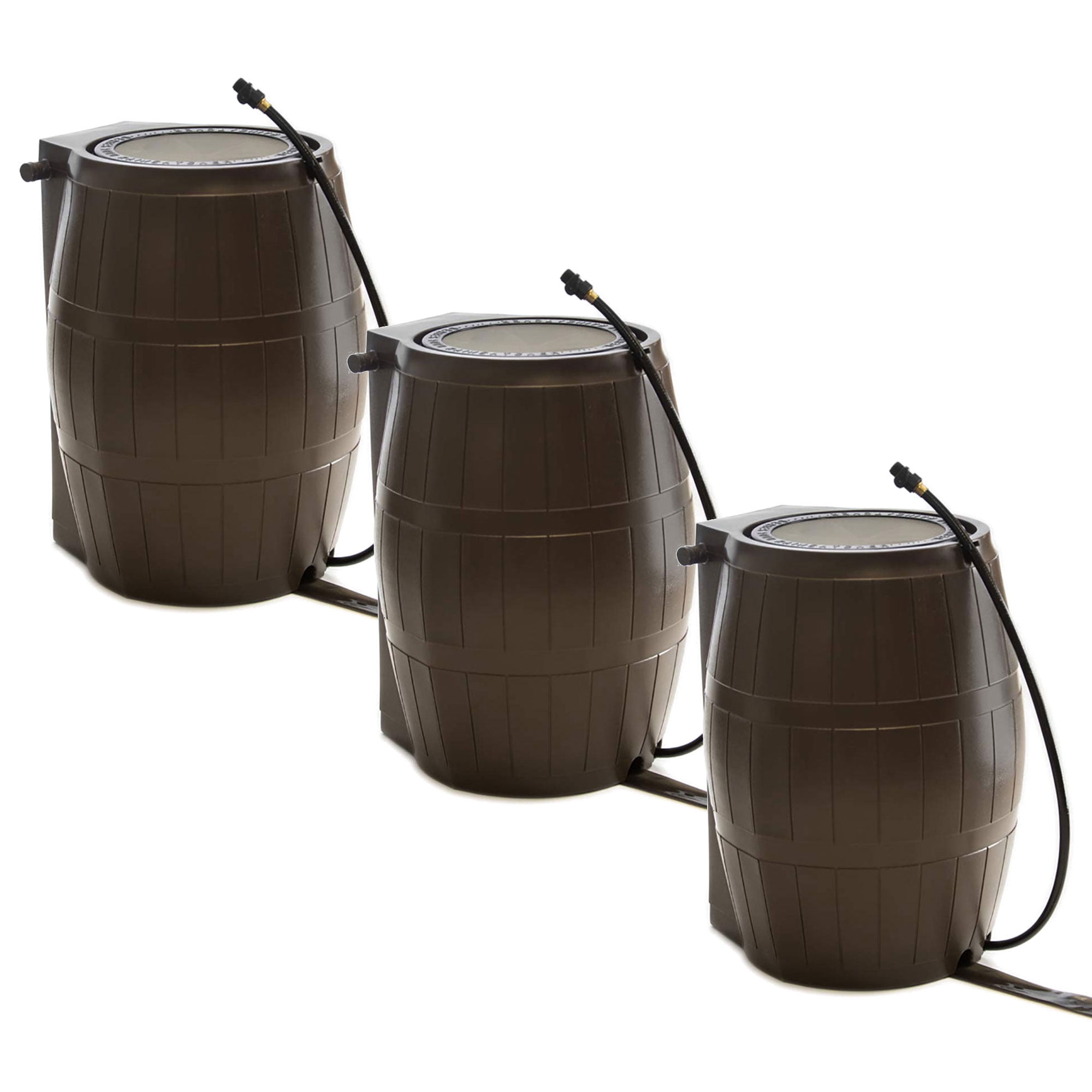 FCMP Outdoor 50Gallon BPA Free Home Rain Water Barrel, Brown (3 Pack