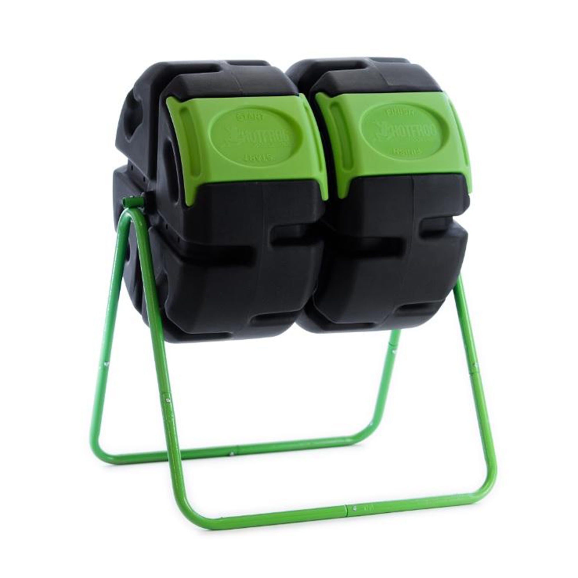 FCMP Outdoor HOTFROG 37-Gallon Dual Chamber Tumbling Composter, Large Plastic Rolling Container, Black/Green