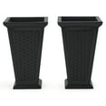 thumbnail image 1 of FCMP Outdoor MOD-WP3000 Wicker-Pattern Resin 24" Tall Indoor/Outdoor Self-Watering Pedestal Taper Planter, Black, 2 Pack, 1 of 12