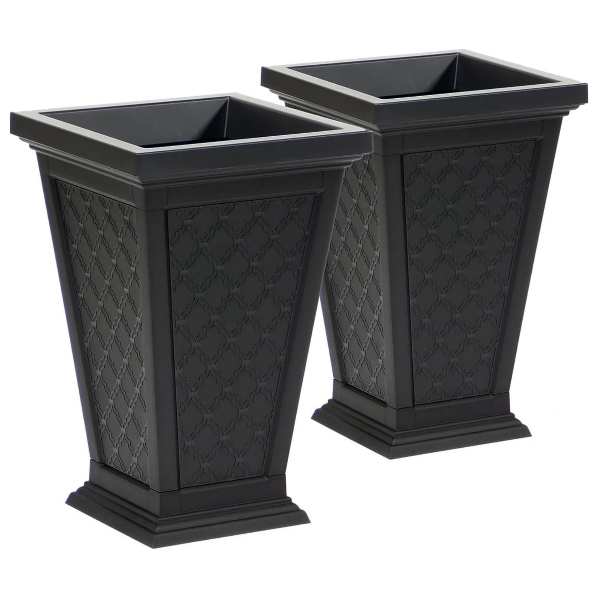 FCMP Outdoor Modemmo Self-Watering Planter, Casablanca Pattern, Black, Set of 2