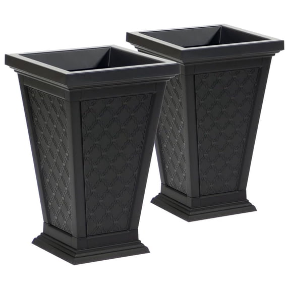 FCMP Outdoor Modemmo Self-Watering Planter, Casablanca Pattern, Black, Set of 2
