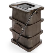 FCMP Outdoor WG4000 45 Gallon Wood Grain Rain Water Catcher Barrel, Brown