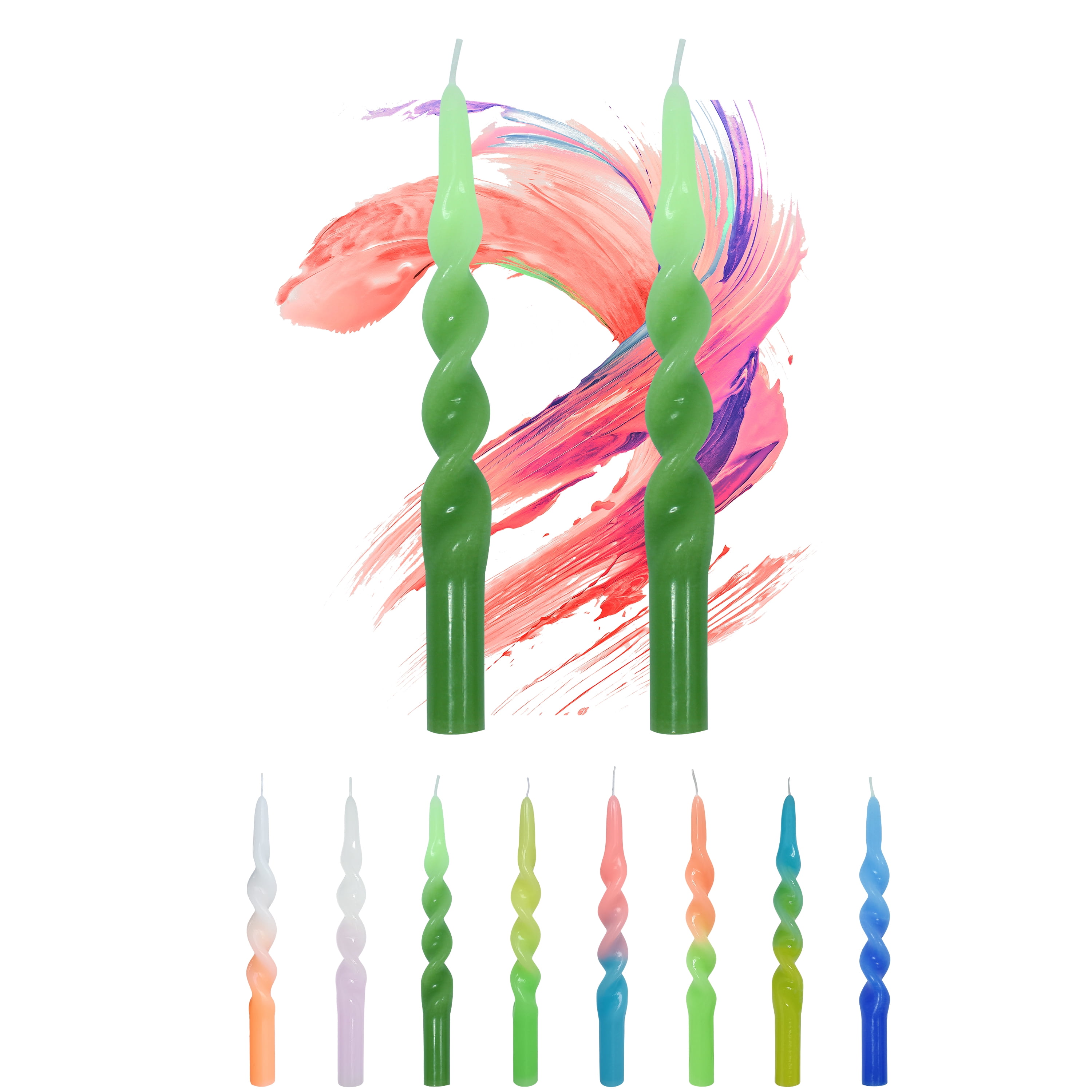 FCMSHAMD 10 inch Blue Green Spiral Taper Candles Sticks for Dinner Home