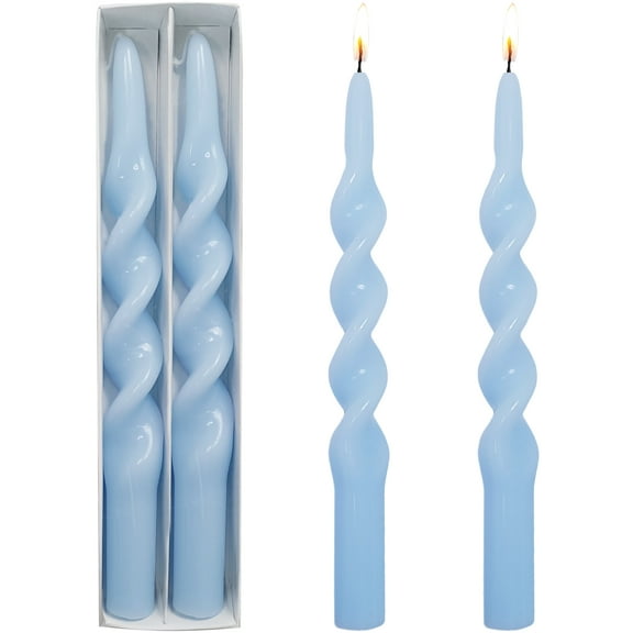 FCMSHAMD 10 inch Light Blue Spiral Taper Candles Sticks for Dinner Home Decoration Unscented Dripless Smokeless Pack of 2