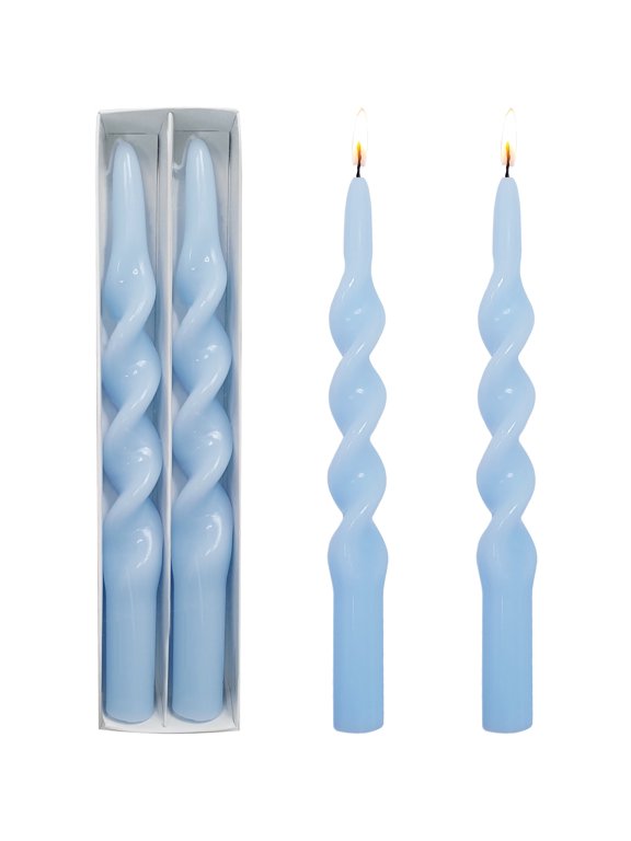 10 inch Light Blue Spiral Taper Candles Sticks for Dinner Home Decoration Unscented Dripless Smokeless Pack of 2