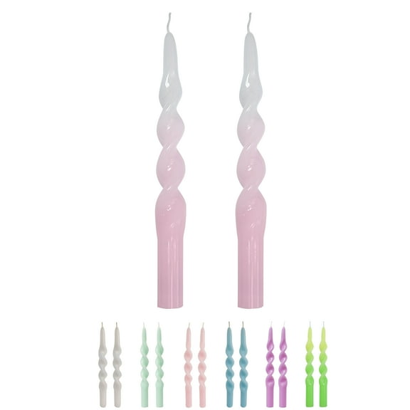 FCMSHAMD 10 inch White Pink Spiral Taper Candles Sticks for Dinner Home Decoration Unscented Dripless Smokeless Pack of 2