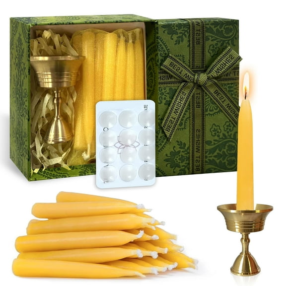 FCMSHAMD 2.5inch Mindful Meditation Candles Beeswax Mini Taper Candle, Set of 30Pcs with Brass Candle Holders and Candle Wax Sticky Dots Candles Gift for Yoga Relaxation Mediation Prayer