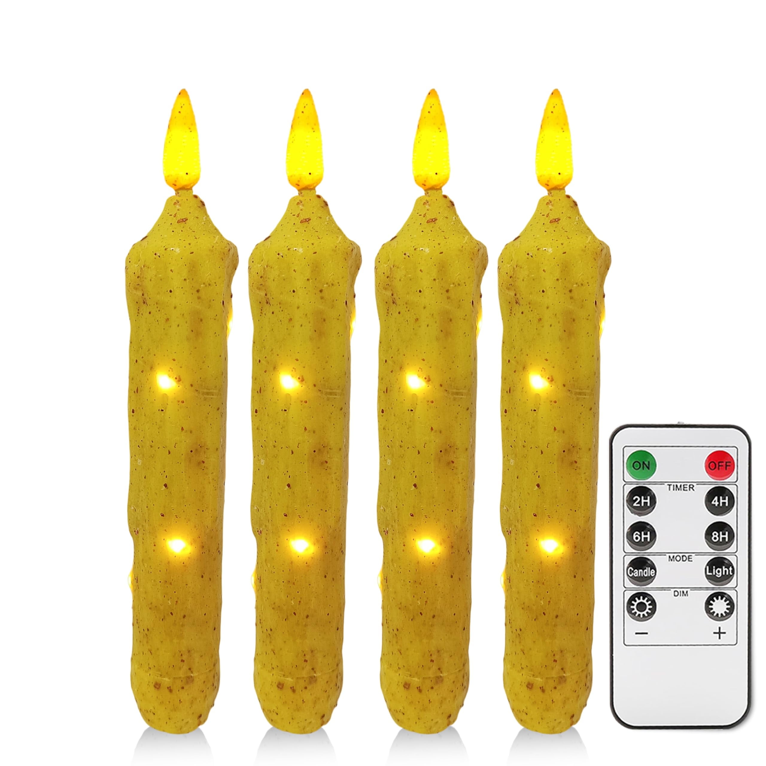 FCMSHAMD 6.5 Inches Primitive Real Wax LED Short Flameless Candles Hand Dipped Battery Operated Taper Candle with Timer Remote for Vintage Rustic Home Decor