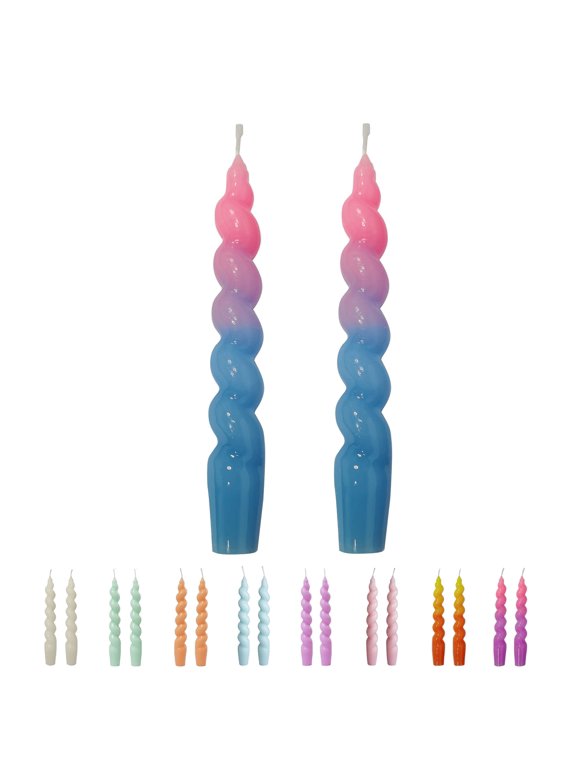 7.3 inch Dripless Spiral Taper Candles Blue Pink Twisted Candles Sticks Unscented Smokeless Candles Pack of 2