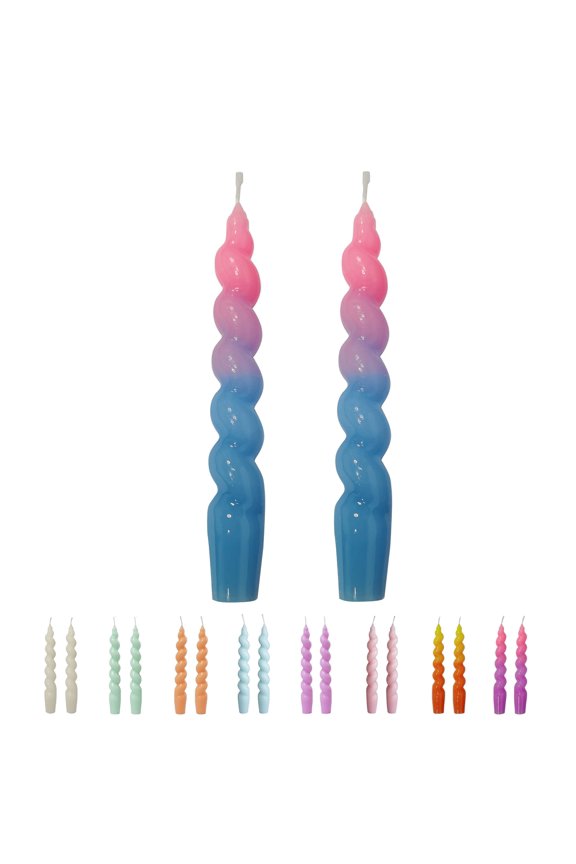 7.3 inch Dripless Spiral Taper Candles Blue Pink Twisted Candles Sticks Unscented Smokeless Candles Pack of 2