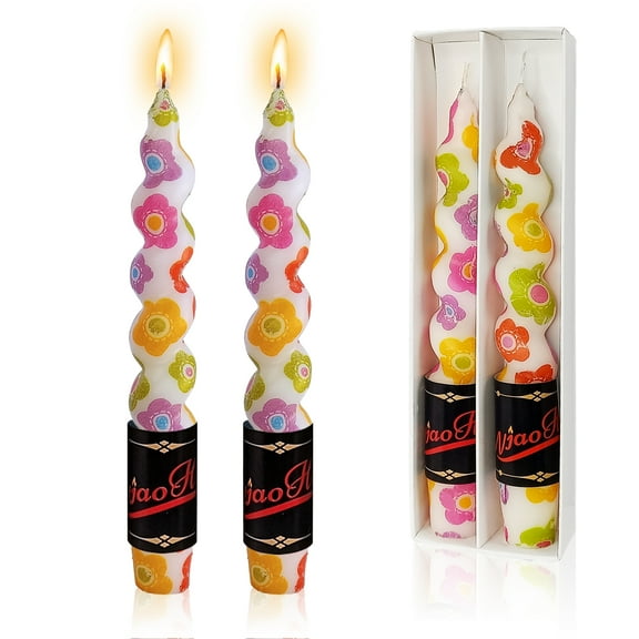 FCMSHAMD 7.3 inch Spiral Colored Printed Taper Candles Handmade Twisted Unscented Candles Christmas Candles Sticks, Exquisite Candle Gift for Home Decoration Pack of 2