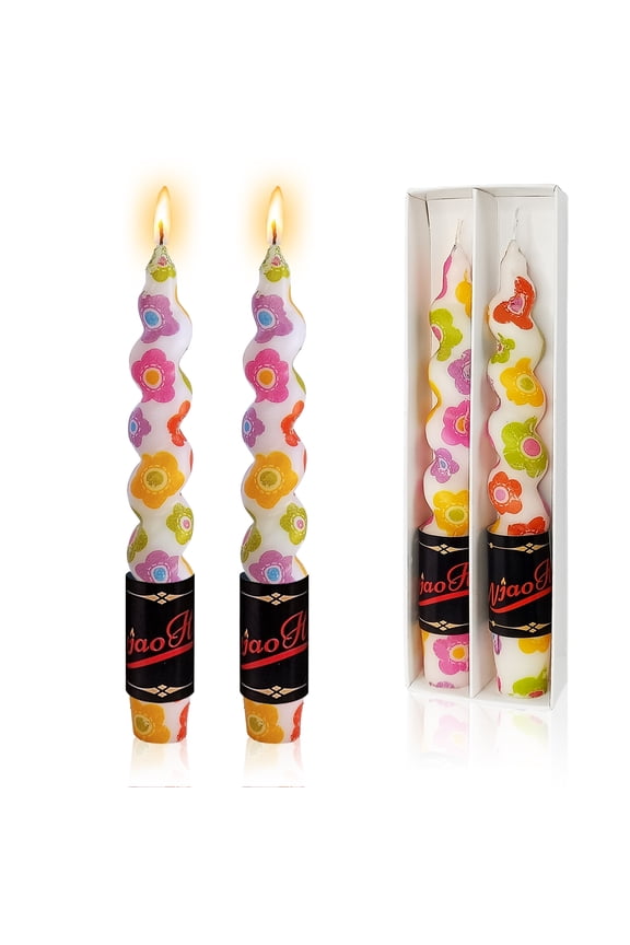 7.3 inch Spiral Colored Printed Taper Candles Handmade Twisted Unscented Candles Christmas Candles Sticks, Exquisite Candle Gift for Home Decoration Pack of 2
