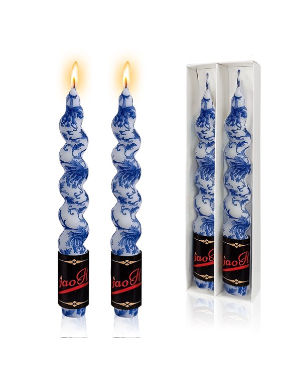 7.3 inch Spiral Printed Taper Candles Handmade Twisted Unscented Candles Christmas Candles Sticks, Exquisite Candle Gift for Home Decoration Pack of 2