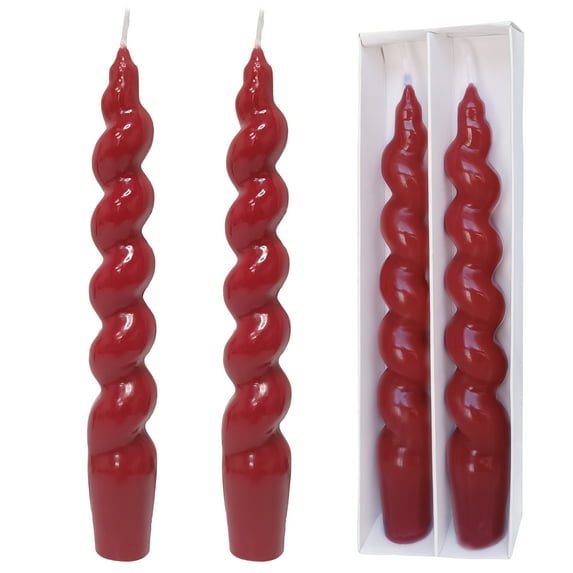 FCMSHAMD 7.3 inch Spiral Taper Candles Festive Red Christmas Decorative Candles Unscented Candles Pack of 2