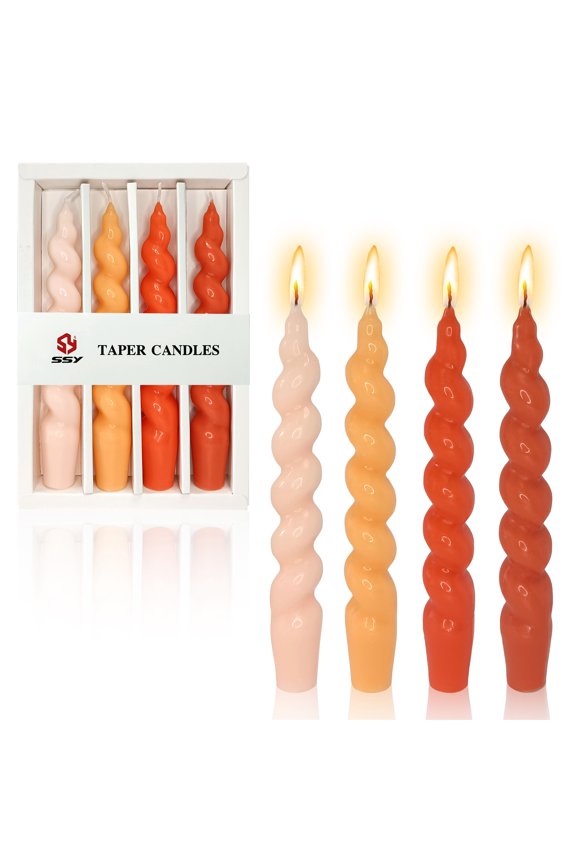 7.5 Inch Spiral Taper Candles Set of 4 Burn Time 6 H Unscented Smokeless for Wedding Dinner Decoration Candle Sticks