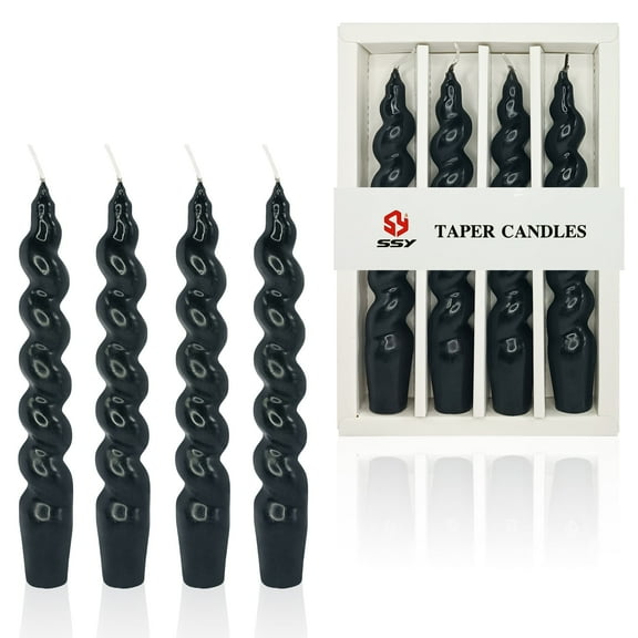 FCMSHAMD 7.5 inch Black Spiral Taper Candles -Unscented Dripless (4 Pack）