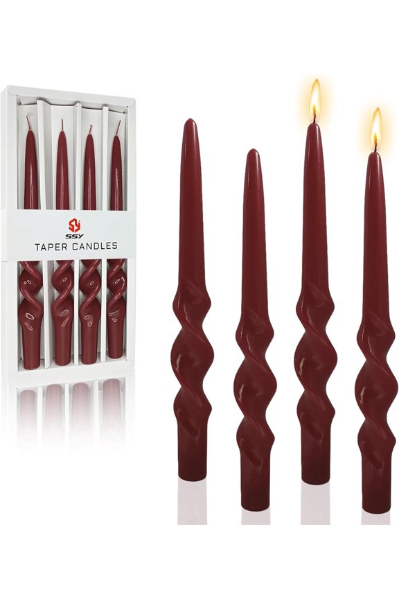 9.3 Inch Spiral Taper Candles Set of 4 Burn Time 6 H Unscented Smokeless Candles for Christmas Wedding Dinner Decoration Candle Sticks