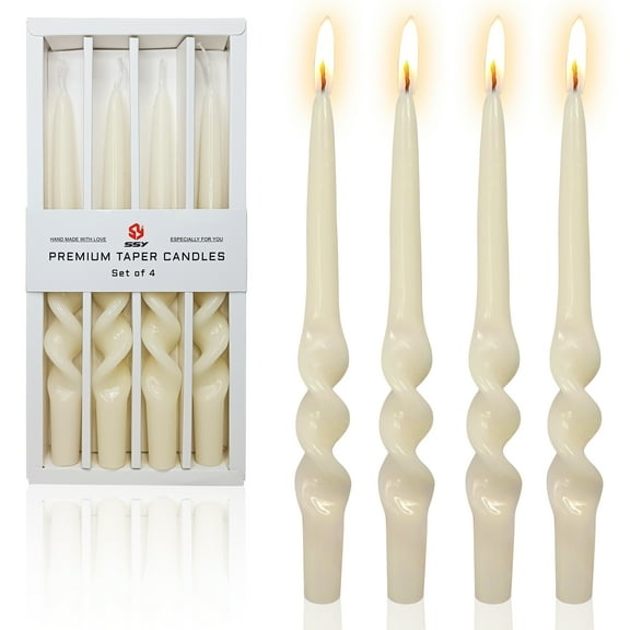 FCMSHAMD 9.3 Inch Spiral Taper Candles Set of 4 Burn Time 6 H Unscented Smokeless for Wedding Dinner Decoration Candle Sticks