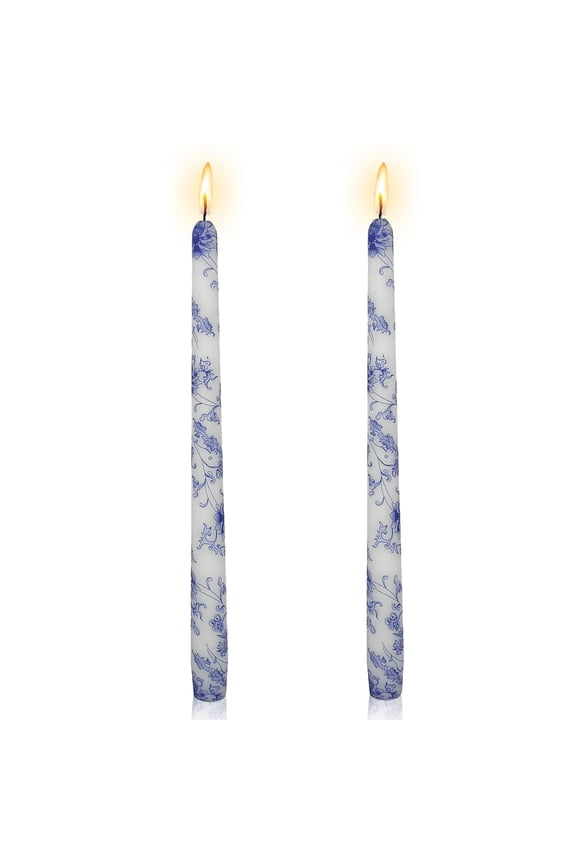 9.4inch Chinoiserie Taper Candles Blue Flower Printed Handmade Unscented Candle Christmas Candles Sticks Dripless for Home