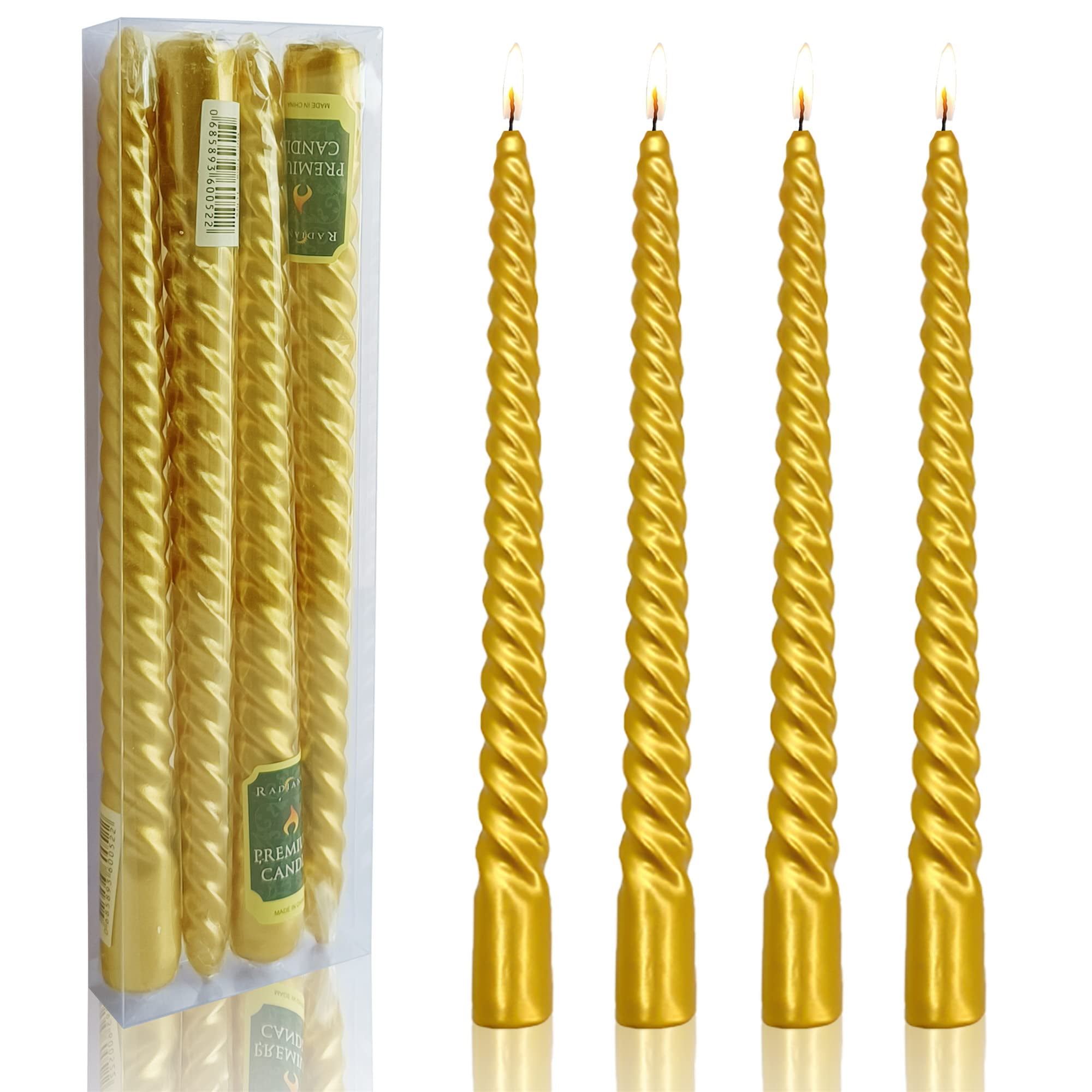 FCMSHAMD 9.8'' Gold Taper CandlesUnscented Dripless(4 Pack)