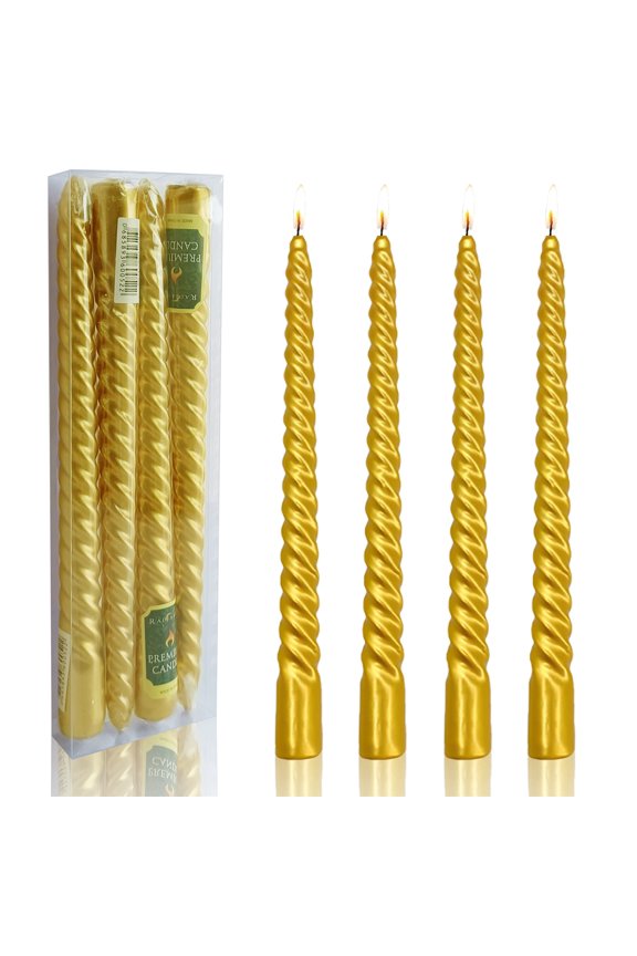9.8'' Gold Taper Candles-Unscented Dripless(4 Pack)