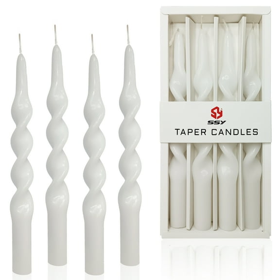 FCMSHAMD 9.8 Inch Spiral Taper Candles Set of 4 Burn Time 6 H Unscented Smokeless for Wedding Dinner Decoration Candle Sticks