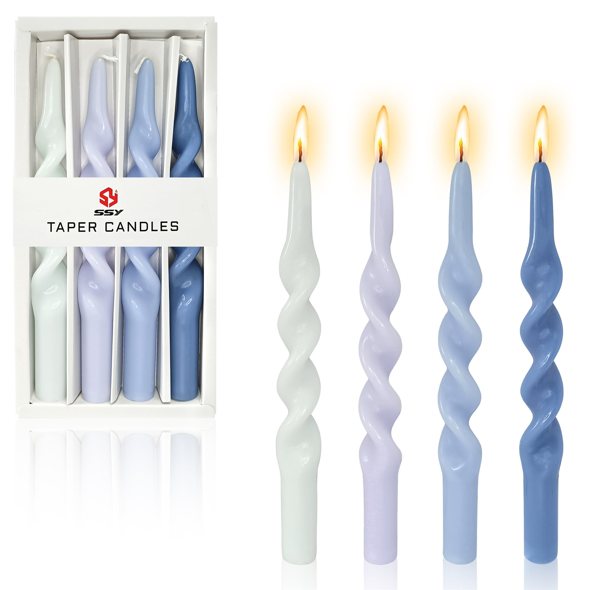 FCMSHAMD 9.8 Inch Spiral Taper Candles Set of 4 Burn Time 6 H Unscented