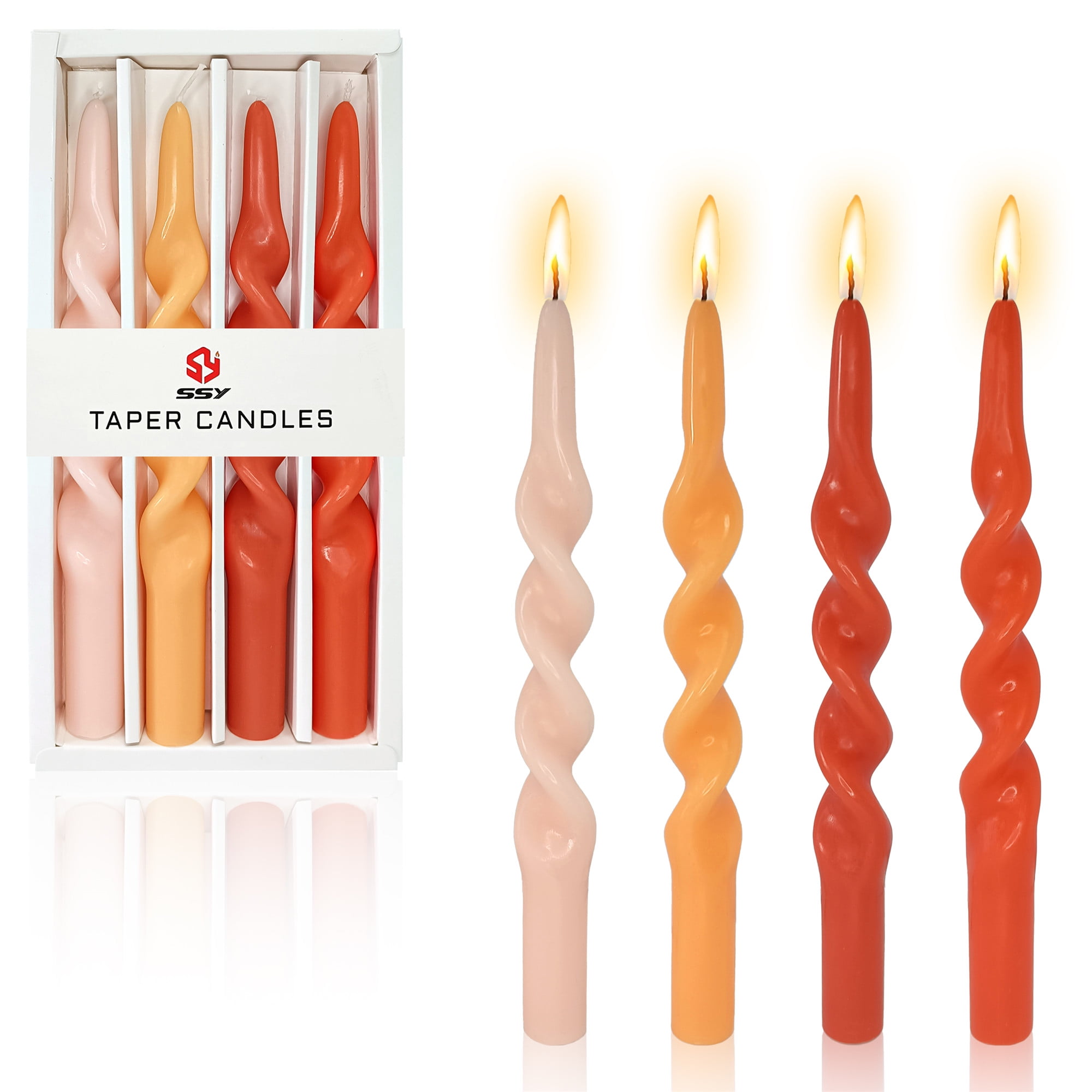 FCMSHAMD 9.8 Inch Spiral Taper Candles Set of 4 Burn Time 6 H Unscented