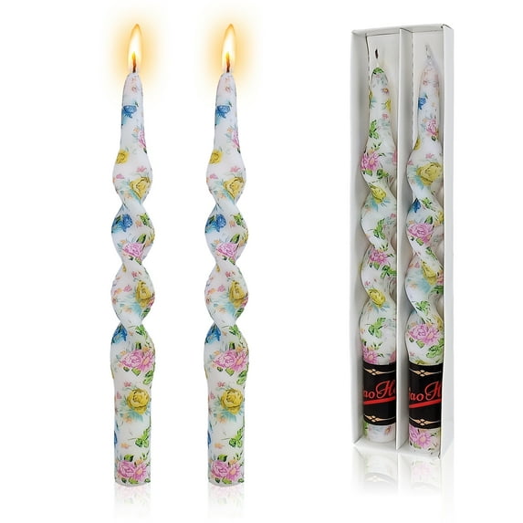 FCMSHAMD 9.8 inch Spiral Colored Printed Taper Candles Handmade Twisted Unscented Candles Christmas Candles Sticks, Exquisite Candle Gift for Home Decoration Pack of 2