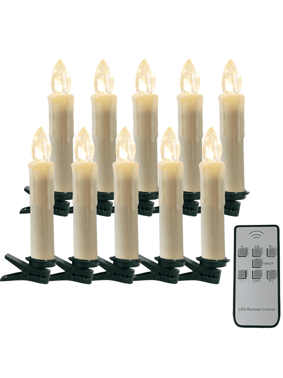 Flameless Candles 4 inch Battery Powered Remote Control LED Taper Candles Lvory Timing Candle Sticks White candles Christmas Tree Candles, Pack of 10