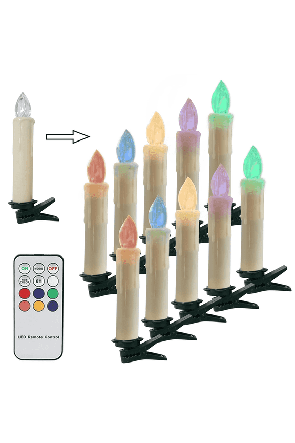 Flameless Candles Battery Powered Remote Control 4 inch LED Taper Candles with Clip, Multi-Color Flickering Warm White Lights Candle Sticks, Christmas Candles for Tree, Pack of 10