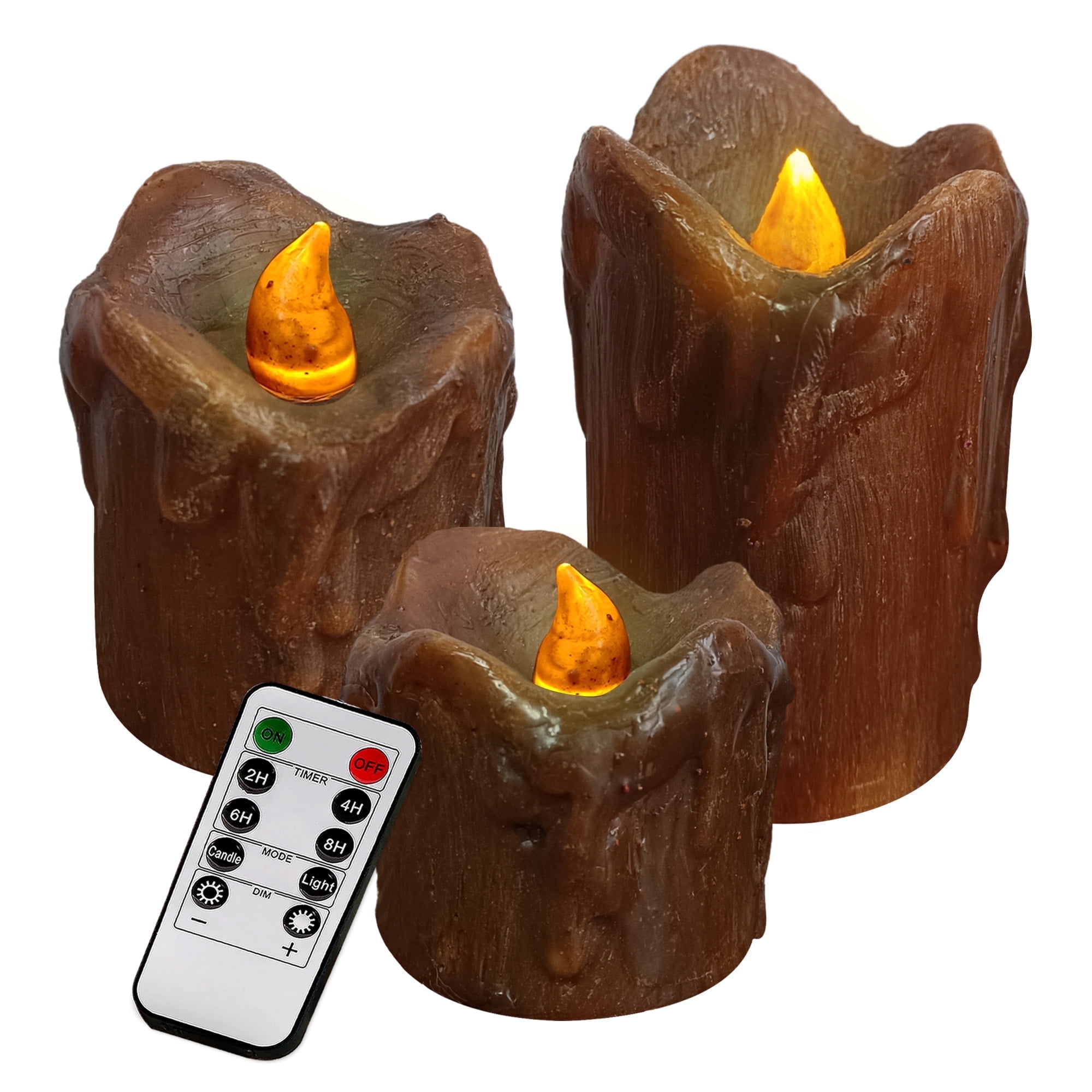 FCMSHAMD Flickering Flameless Candles with Remote Timer, 2.3" 3" 4" Realistic 3D Flame with Real Wax Pillar LED Candles,Battery Operated Candles for Wedding Home Decoration, Christmas,3 Pack