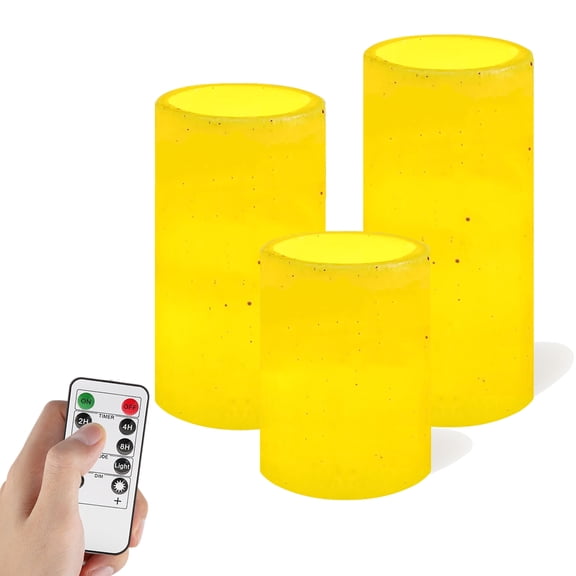FCMSHAMD Flickering Flameless Candles with Remote Timer, 4" 5" 6" Realistic 3D Flame Retro countryside Pillar LED Candles,Battery Operated Candles for Wedding Home Decoration, Christmas,3 Pack