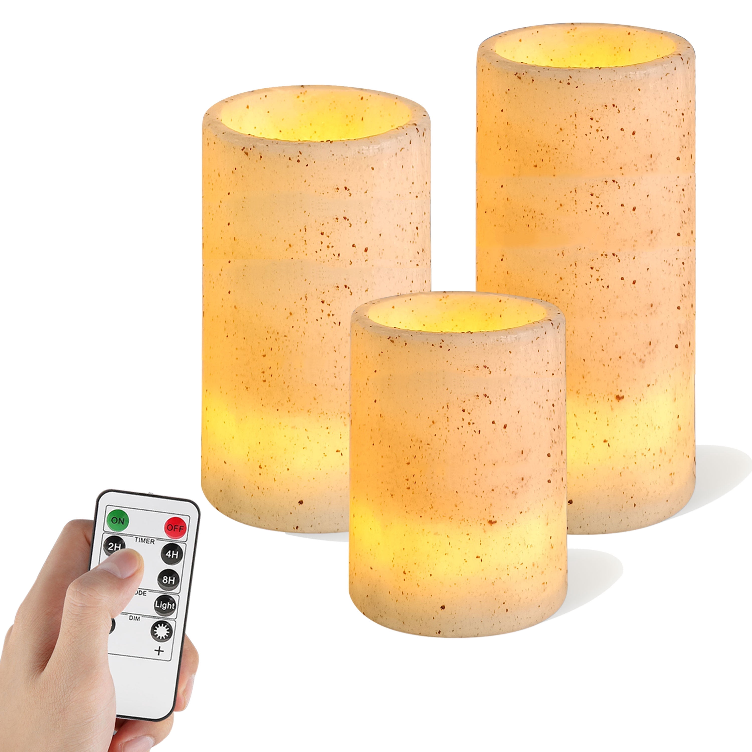 FCMSHAMD Flickering Flameless Candles with Remote Timer, 4" 5" 6" Realistic 3D Flame Retro countryside Pillar LED Candles,Battery Operated Candles for Wedding Home Decoration, Christmas,3 Pack