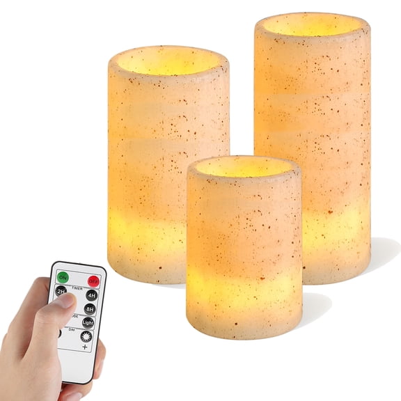 FCMSHAMD Flickering Flameless Candles with Remote Timer, 4" 5" 6" Realistic 3D Flame Retro countryside Pillar LED Candles,Battery Operated Candles for Wedding Home Decoration, Christmas,3 Pack